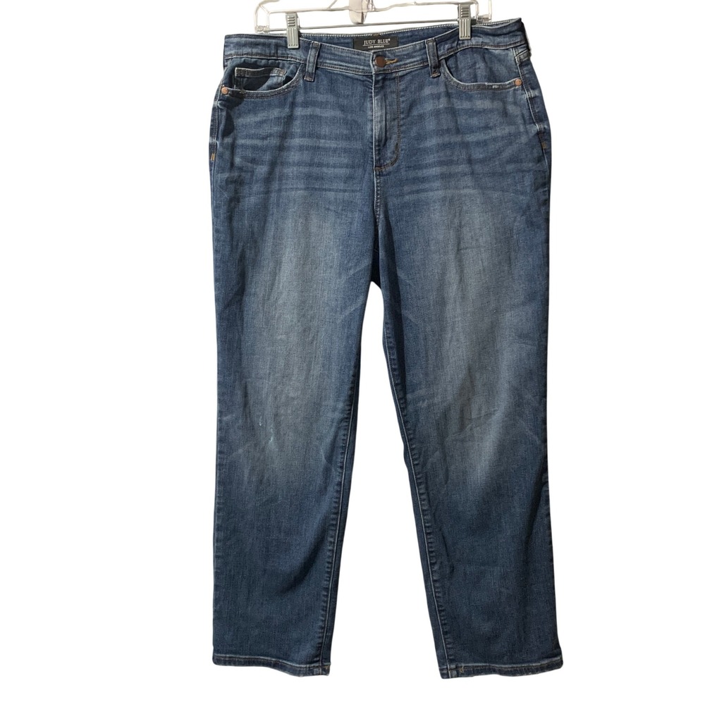Judy Blue Womens High Rise Straight Fit Jeans Blue Size 13/31 Distressed Relaxed